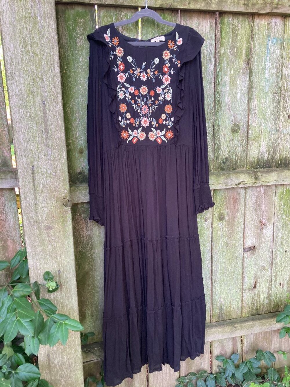 In Loom Tiered Black Embroidered Maxi Dress Small